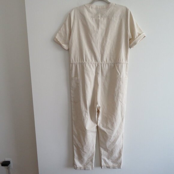 PRINCESS POLLY Linen Blend Utility Boilersuit Jumpsuit in Oatmeal - Size US 4 - Picture 12 of 16